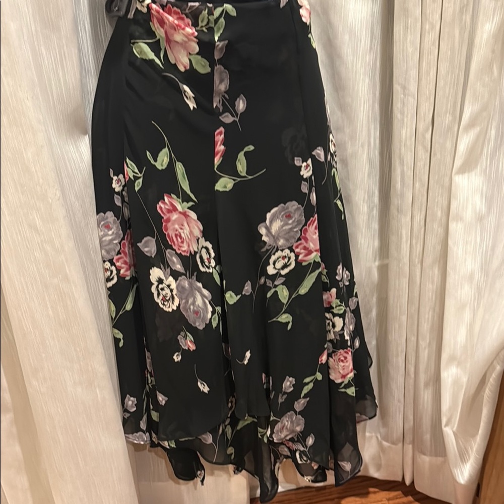 Champs Black and Pink Asymmetrical Midi Skirt